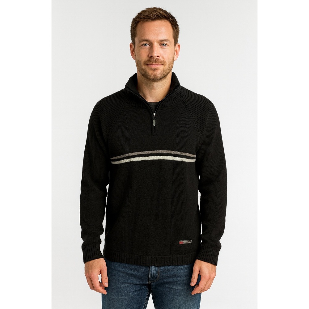 Diesel VINTAGE Mens Black 100% Wool Quarter Zip Striped Sweater Size L 90's Y2K